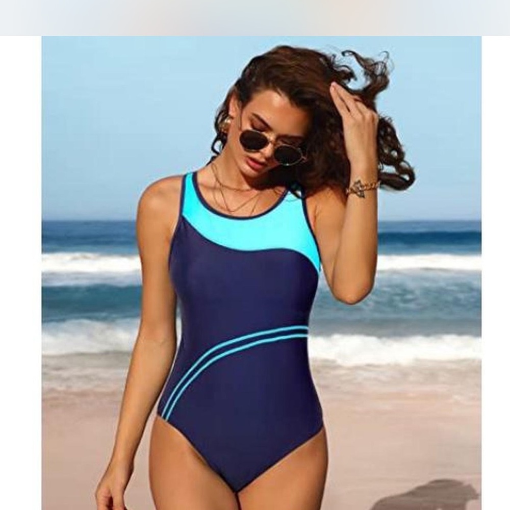 Women's Blue and Light Blue Swimsuit one piece